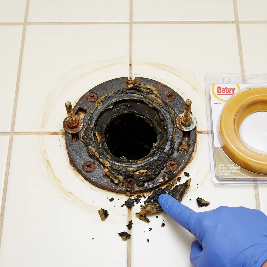 Failed wax ring showing water seepage at the base of a toilet in a Berea, KY home